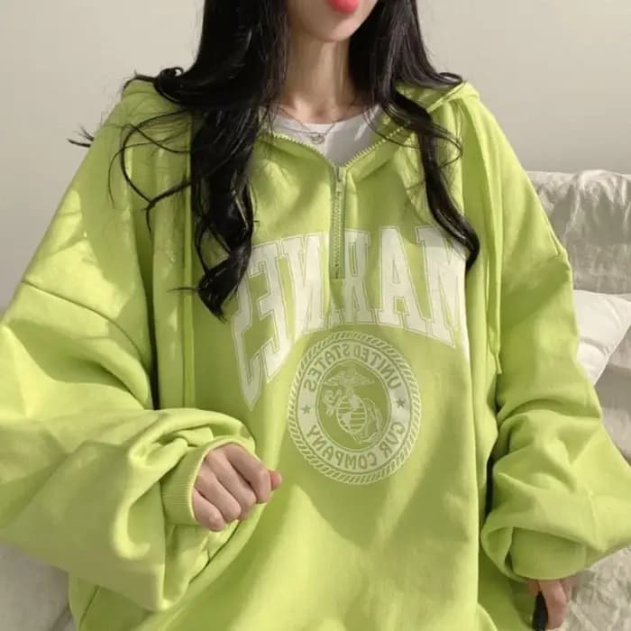Pull Baggy à Capuche avec Fermeture Éclair pour Femme