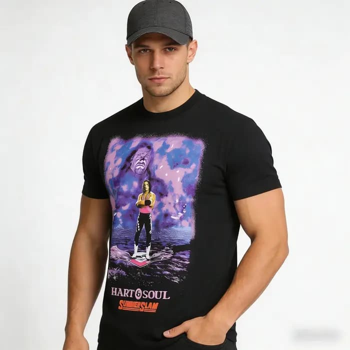 T-shirt graphique vintage noir Bret Hart Hart&Soul pour homme – Tendance mode classique