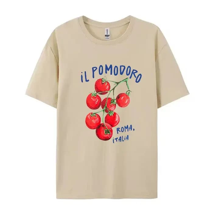 T-Shirt manches courtes col rond femme, décontracté, imprimé tomate, mignon, esthétique, chemise de
