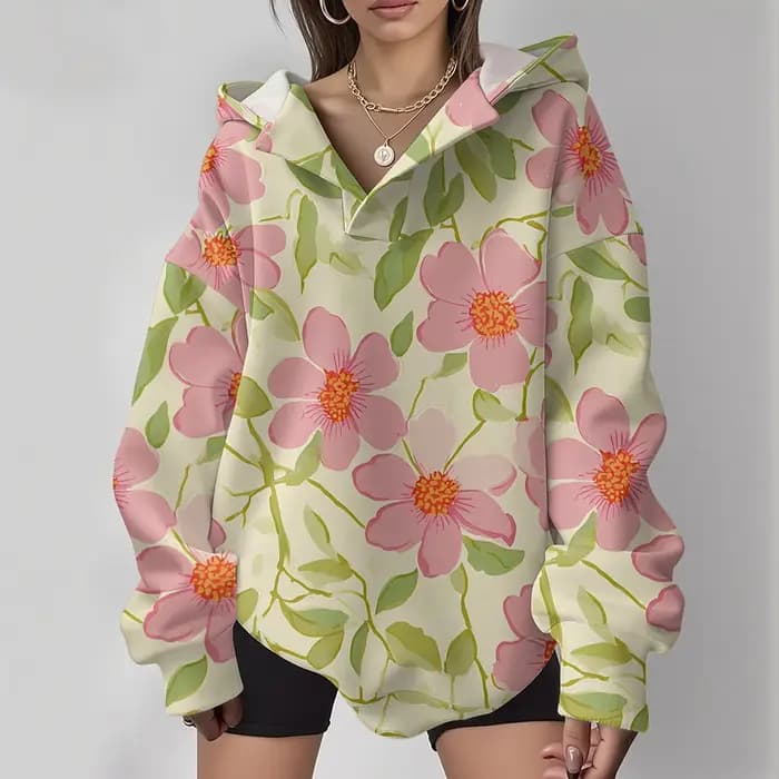 Y2K – sweat à capuche à fleurs roses pour femme