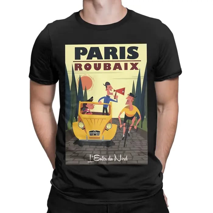 T-shirt en coton 100% avec graphique d'affiche de cyclisme Paris Roubaix, t-shirts pour hommes