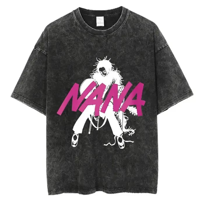 T-shirt imprimé rétro délavé Osaki Nana, anime japonais, pour hommes, 100% coton, t-shirt à manches