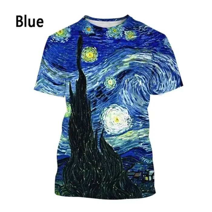 Art peinture à l'huile graphique t-shirt pour hommes nuit étoilée 3D imprimé T-Shirts été décontracté à manches courtes col rond T-Shirts amples hauts