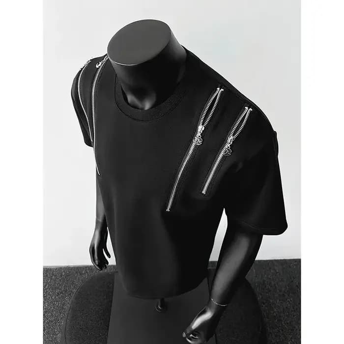 T-shirt Homme Col Rond avec Détail Zip Streetwear Tendance Style Urbain Hip Hop Décontracté Haut de Gamme Mode Graphique Coupe Slim