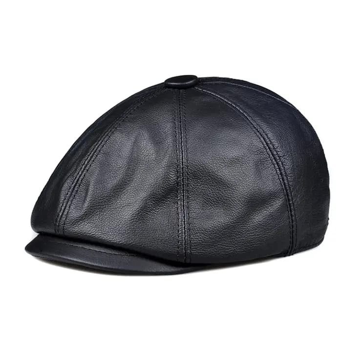 Casquette octogonale en cuir véritable pour homme, chapeau de chauffeur plat, casquette à bec de can