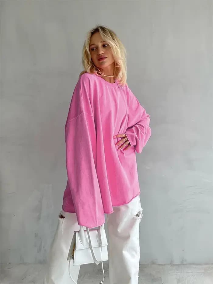 T-Shirts roses Streetwear 2025 col rond à manches longues pull décontracté hauts femmes automne mince