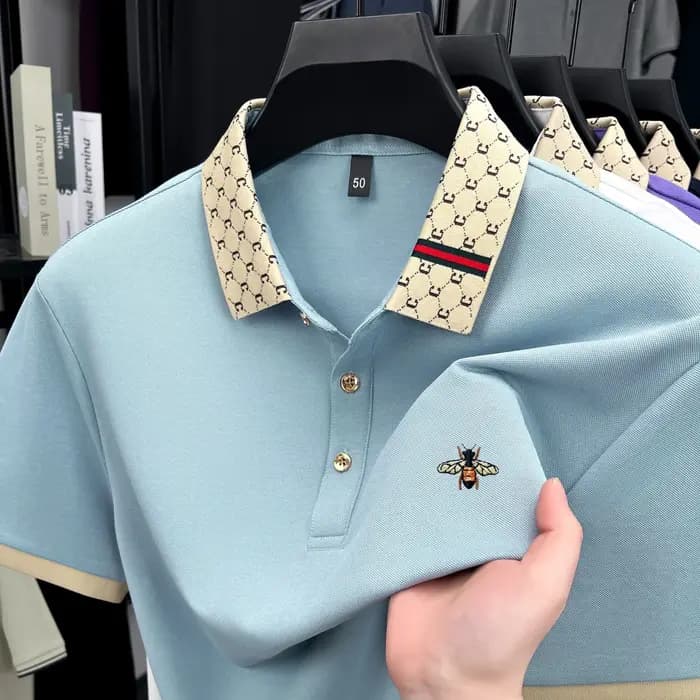 Haute qualité miel abeille brodé à manches courtes hommes polo été nouveau T-shirt marque lettre jacquard revers décontracté haut tendance