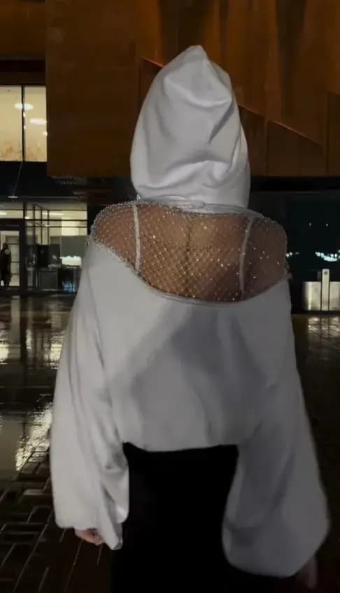 Sweat à capuche court en maille strass pour femmes, Sexy, dos nu, Illusion scintillante blanche, Y2K, tendance, pull décontracté