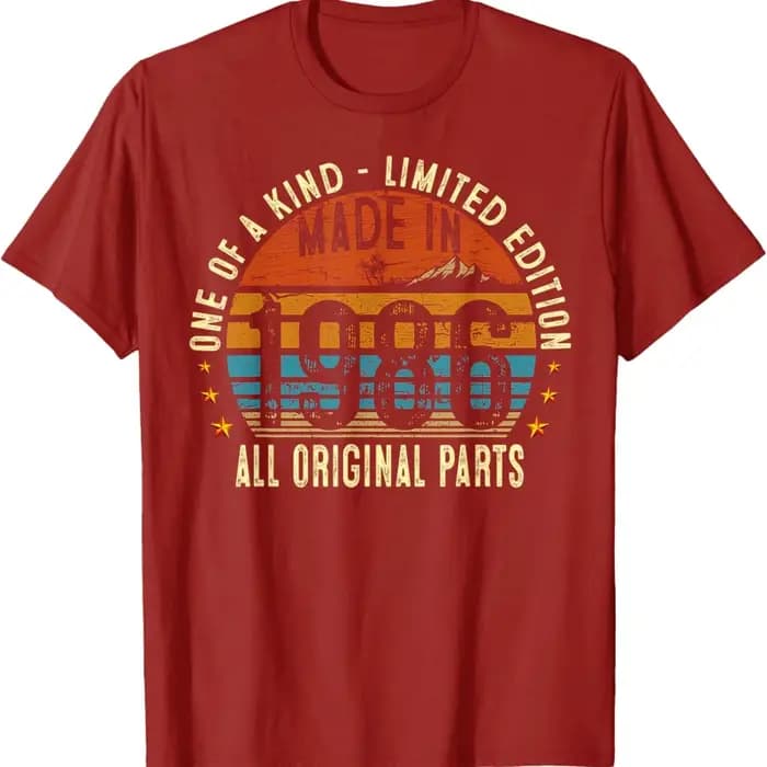 T-shirt graphique vintage pour hommes et femmes, cadeaux de 40e anniversaire, pièces originales de 1986, mode Hipster, Street Fashion, manches courtes pour adultes