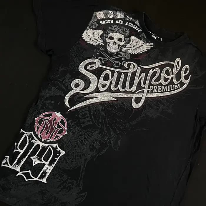 Street Style Southpole Hommes Gothique Foncé Thème Vintage Grunge Mode Manches Courtes Surdimensionné Imprimé Confort