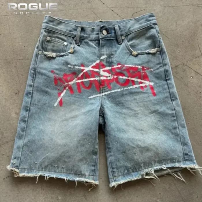 Shorts en jean délavé bleu rétro pour homme