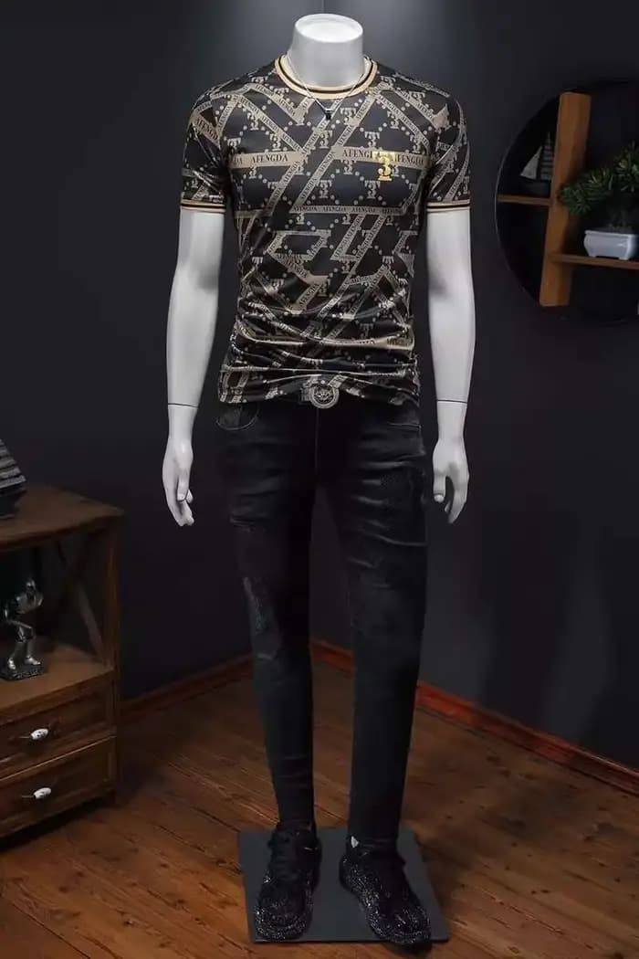 Mode européenne lettre imprimer hommes T-shirt 2025 été tendance col rond haut