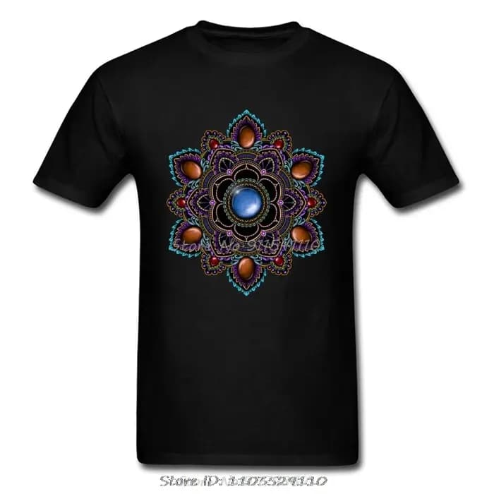 T-shirt Om Mandala avec pierres précieuses pour hommes, T-shirt noir violet et Industries celle, Éco