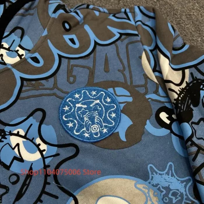 Sweat à capuche zippé pour hommes Glo Gang Streetwear dessin animé Graffiti Design doux coton décontracté mode sweat-shirt