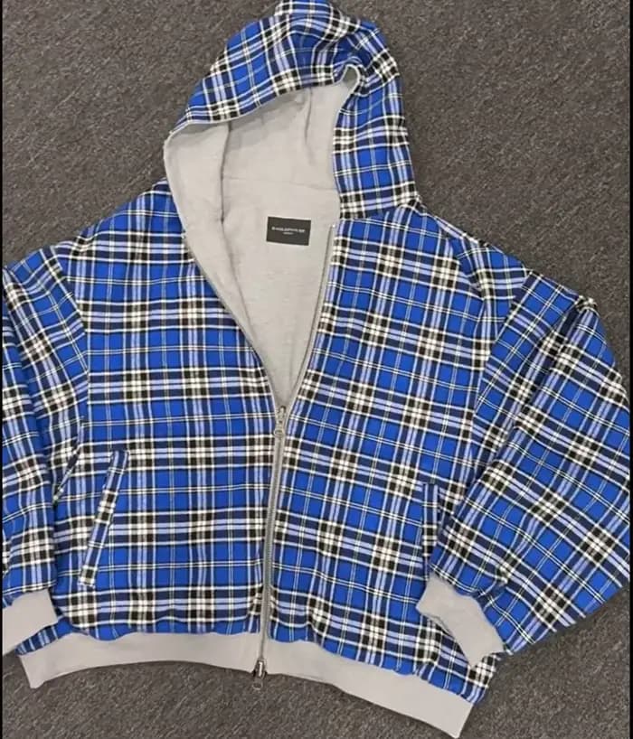Sweat à capuche à carreaux bleus doublés des années 90