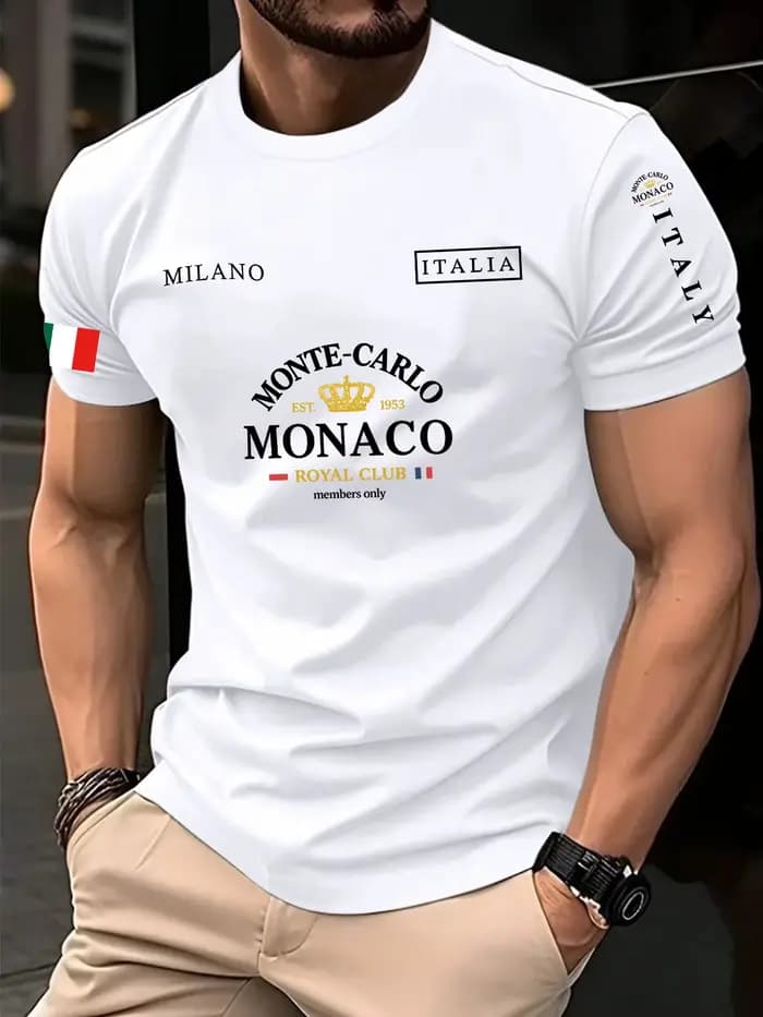 Monaco lettre drapeau imprimé 100% coton hommes femmes T-shirt été automne quotidien Sports de plein air fête décontracté ample rue à manches courtes