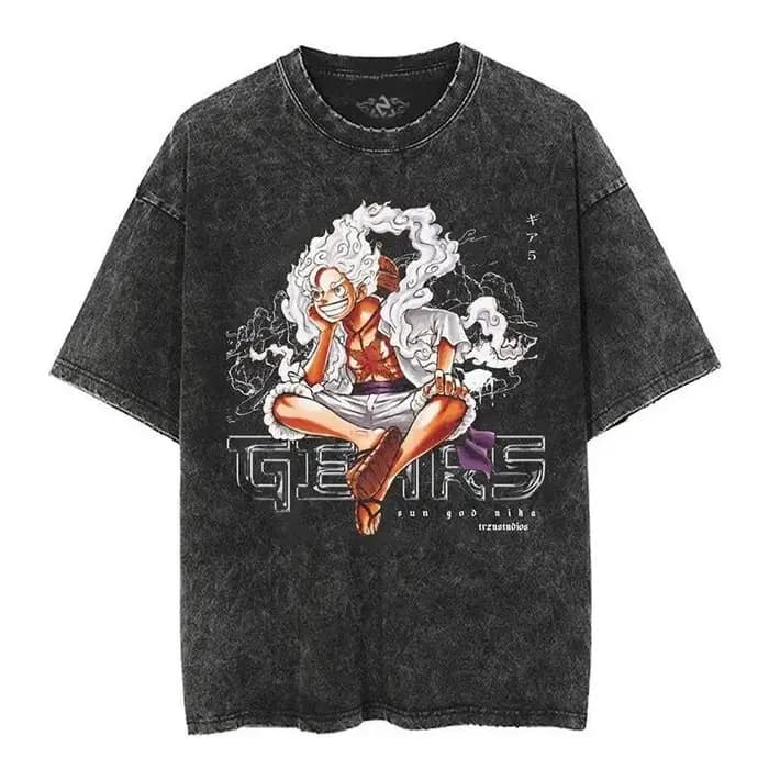 T-shirt unisexe délavé à imprimé graphique anime vintage gothique
