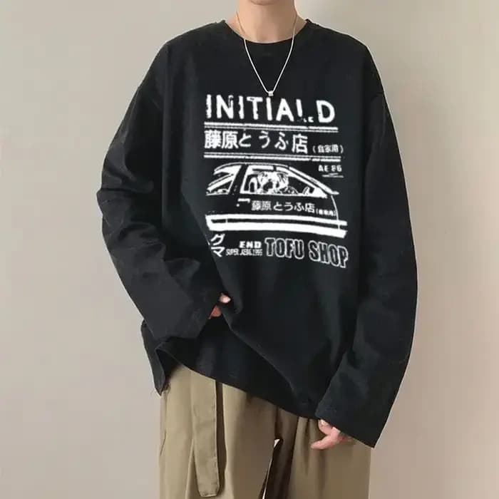 T-shirt homme manches longues, printemps 2025, streetwear anime, col rond, hip-hop, ample, vintage, oversize, Y2k, automne