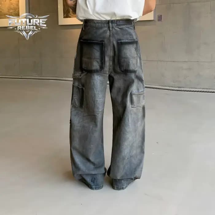 Jeans streetwear vintage américains, amples, style hip-hop, délavés, déchirés, tendance gothique Y2K