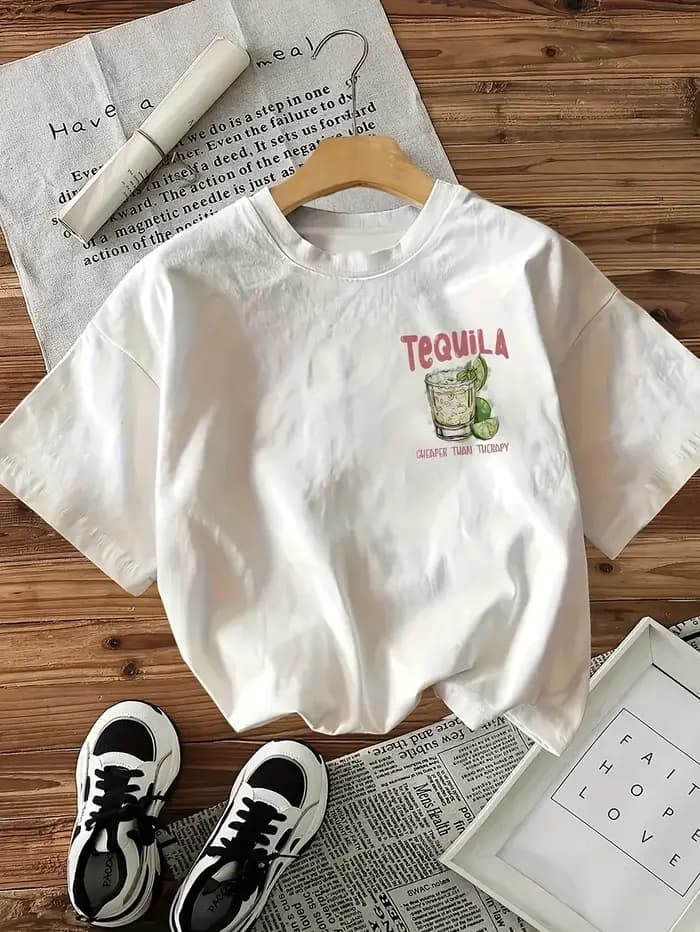 T-shirt pour femme « Tequila moins cher que la thérapie » - Motif cocktail amusant