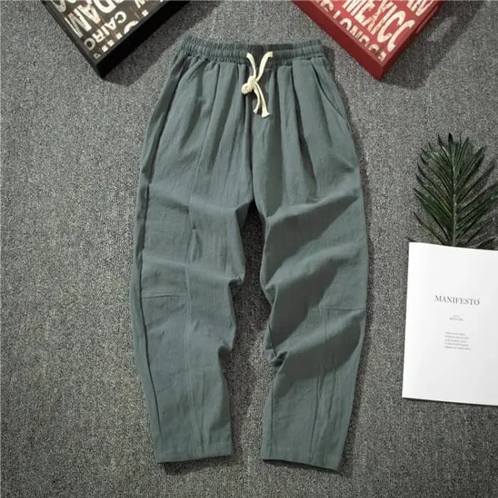 Streetwear hommes coton pantalon décontracté couleur unie pantalons longs respirant cordon