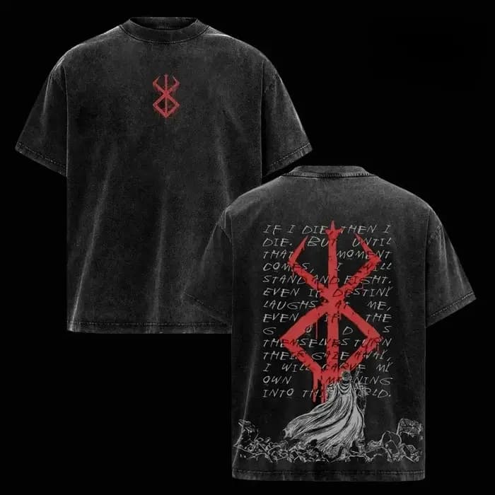 Berserk Guts Anime imprimé t-shirt hommes femmes lavé coton T-shirts Manga Vintage t-shirt Harajuku