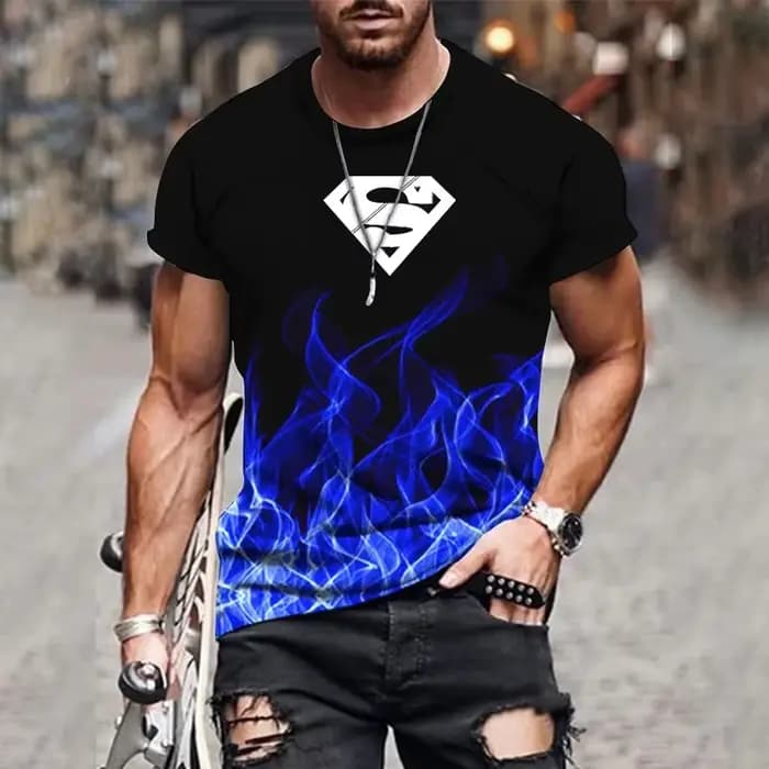 T-shirt d'été pour hommes, motif Superman, multicolore, col rond, mode streetwear, style masculin