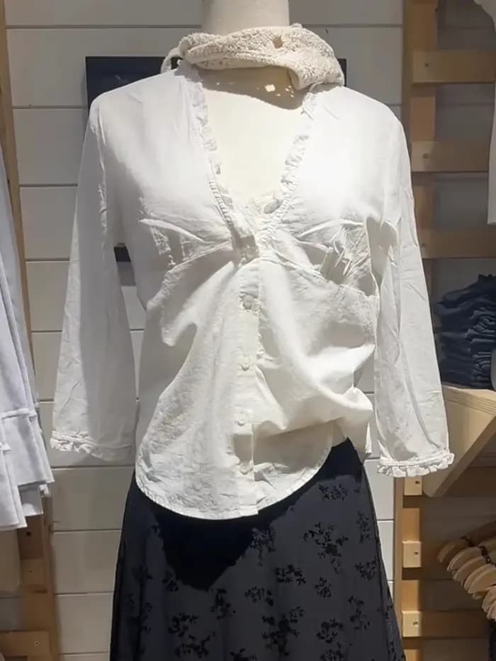 T-Shirt à volants blancs pour femmes