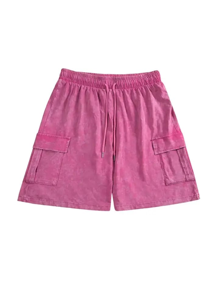 Ensemble t-shirt délavé de couleur unie, tendance, déchiré de rue, manches courtes, Short classique en coton multicolore, costume de sport ample, 2025