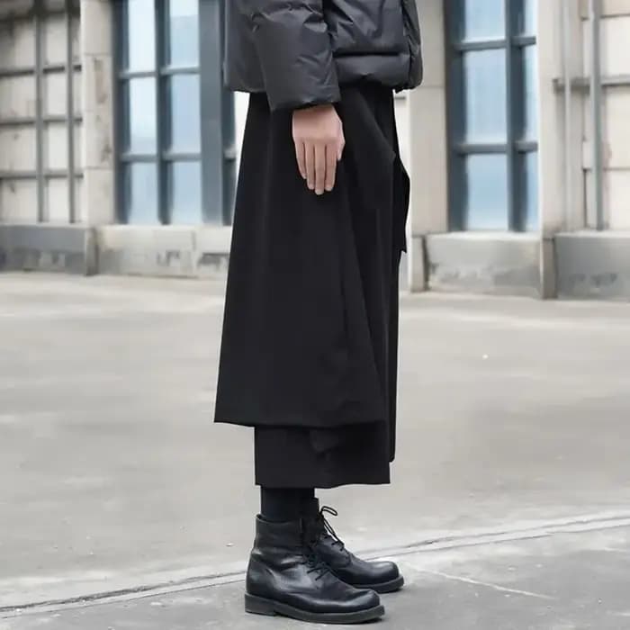 ARENS hommes Pantalon à jambes larges solide Joggers Streetwear taille élastique 2025 jupes irrégulières
