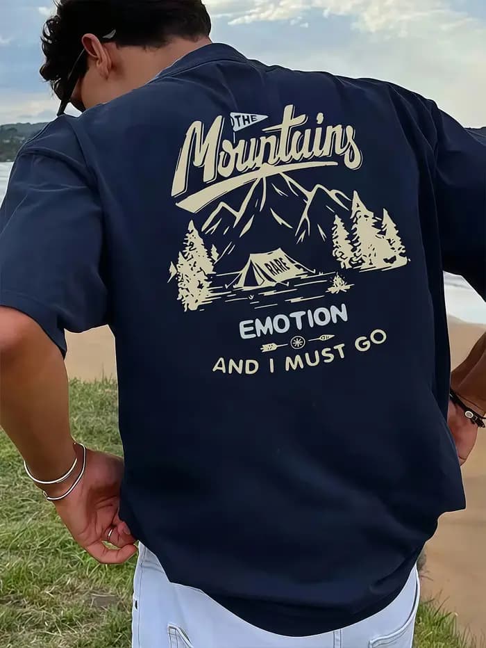 T-shirt pour homme de style rétro pour le camping en montagne, 100% coton, motif « Les montagnes app