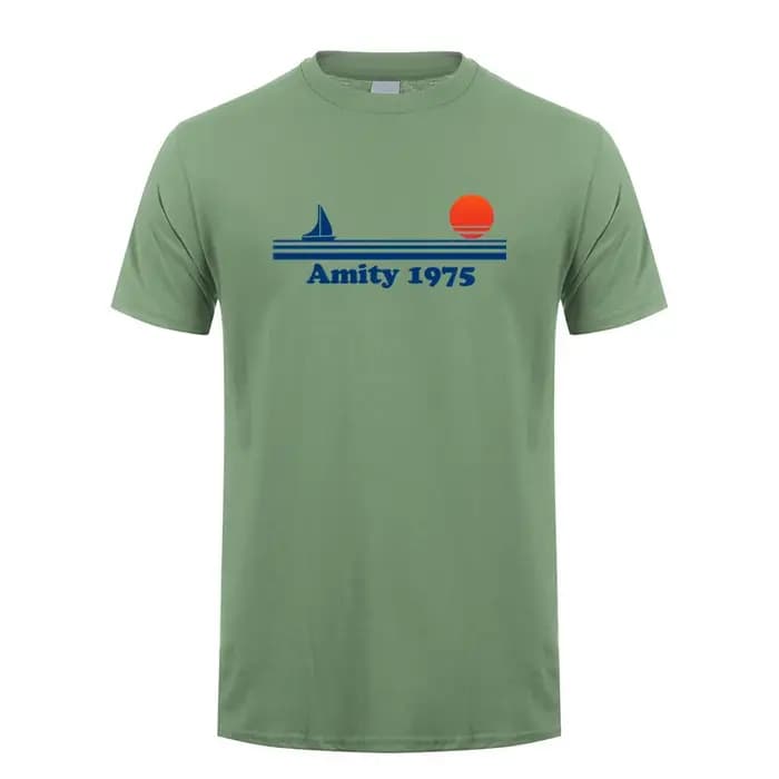 Amity 1975 t-shirt été hommes coton à manches courtes mâchoires rétro imprimé hauts t-shirts OT-033