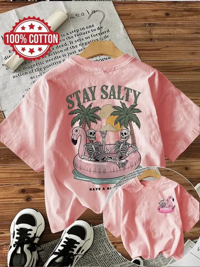 T-shirt pour femme Graphic Stay Salty Skull Beach 100% coton