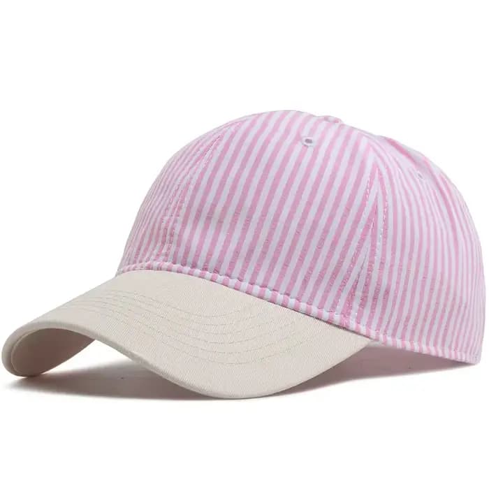Casquette de baseball rayée unisexe beige vintage, souple et décontractée, style 'Dad Hat' et Snapback, avec visière, pour le printemps et l'été, mode et usage quotidien