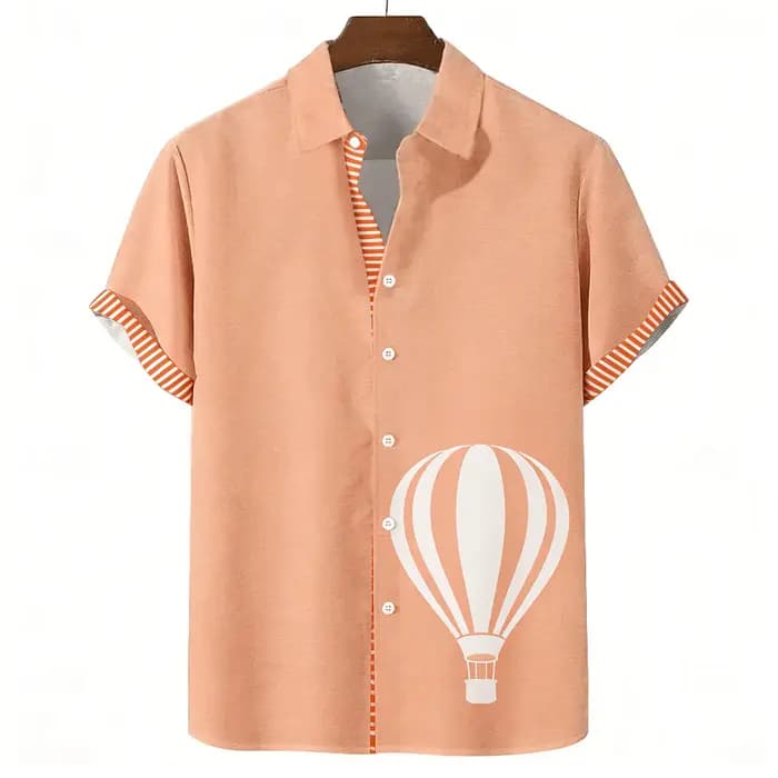 Chemise à manches courtes pour homme avec imprimé palmiers au coucher du soleil
