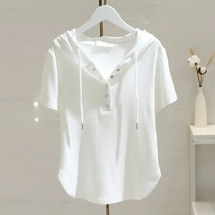 T-shirt blanc à capuche avec cordon de serrage pour femmes