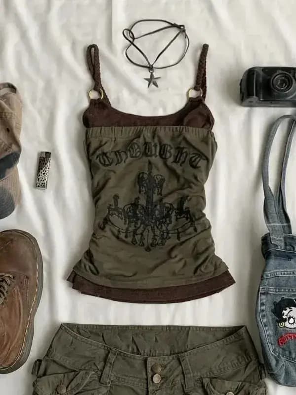 Streetwear 2 pièces ensemble fronde Y2k vêtements mince Sexy Goth Punk Vintage lettre imprimer esthétique Harajuku Grunge 2000s Emo coton t-shirt