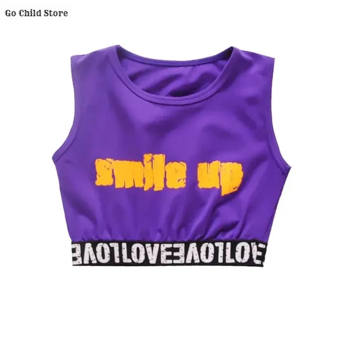 Hip Hop filles doux haut court violet Cargo pantalon enfants K-pop fille groupe rue danse vêtements
