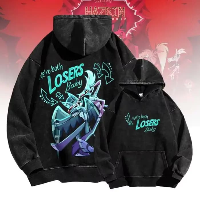 Hazbin hôtel ange poussière cosse Anime sweats à capuche hommes femmes vêtements Harajuku lavé Streetwear