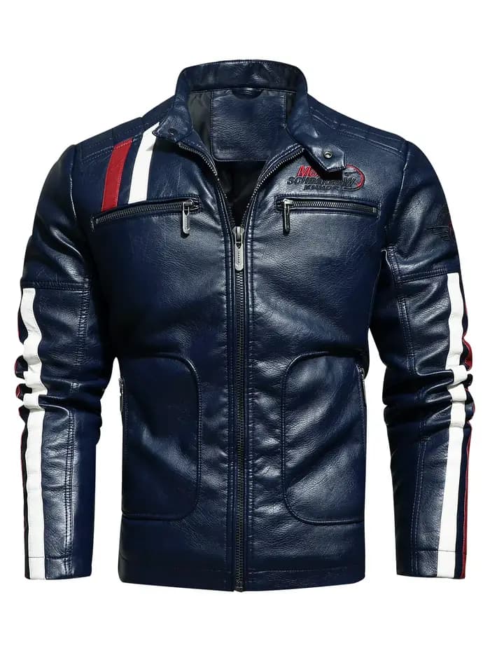 Veste de moto en cuir PU pour hommes, costume de course, littérature de couleur, plus veste en coton