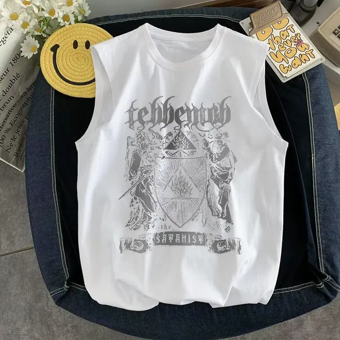 T-shirts rétro Hip-hop imprimés sans manches à col rond pour hommes et femmes