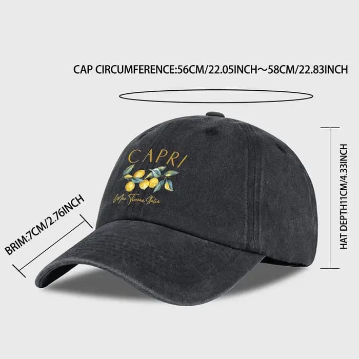 Casquette de baseball vintage délavée avec motif citron