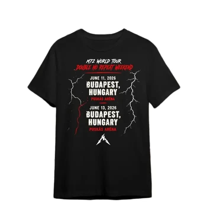 T-shirt unisexe en coton Metallica Band M72 Budapest World Tour 2026