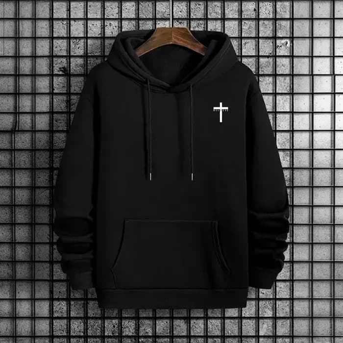 Sweat à capuche urbain pour hommes 2025, haute qualité, couleur unie, manches longues, décontracté, sportif, vêtements d'extérieur, imprimé croix de jésus