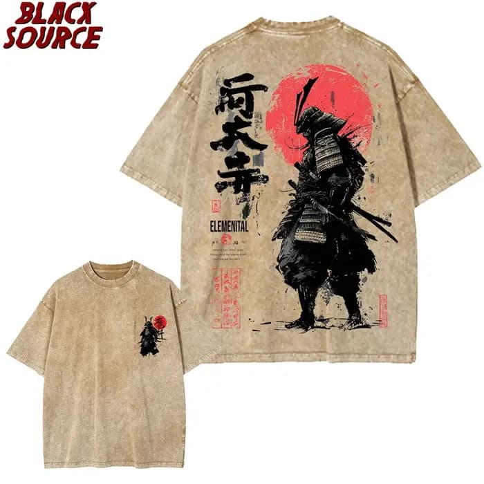 T173 T-shirts esprit samouraï japonais pour hommes