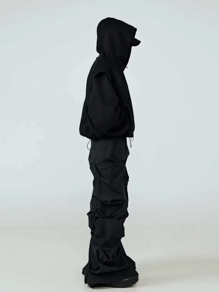 Mauroicardi printemps automne Cool Long noir empilé pantalon pour hommes taille élastique Streetwear