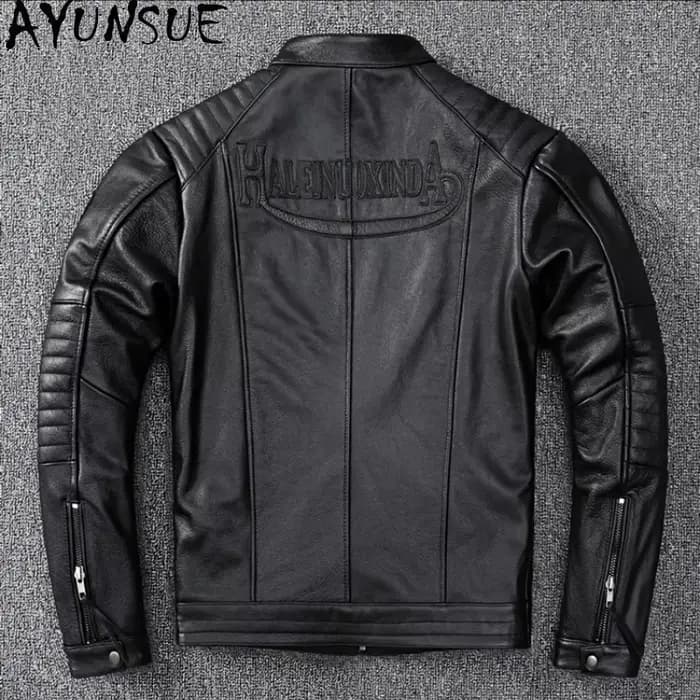 Veste de moto en cuir deux couleurs pour hommes