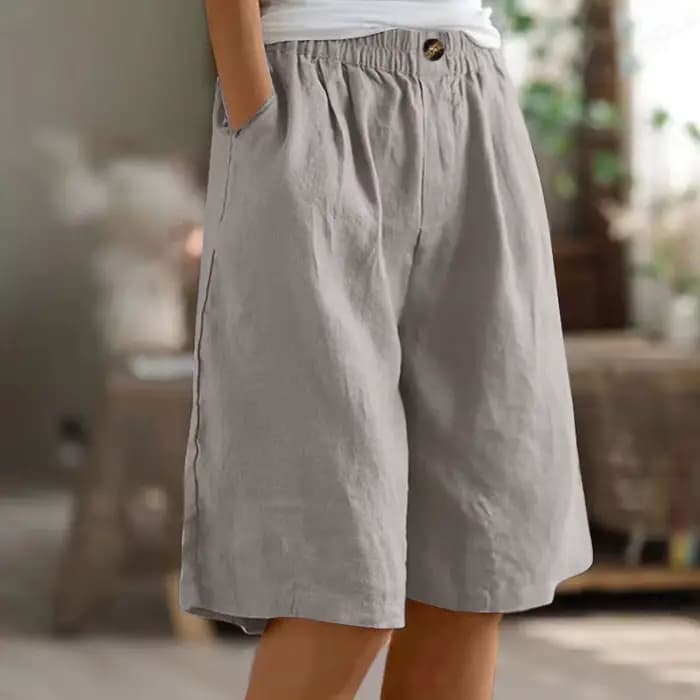 Bermuda grande taille en coton et lin pour femme