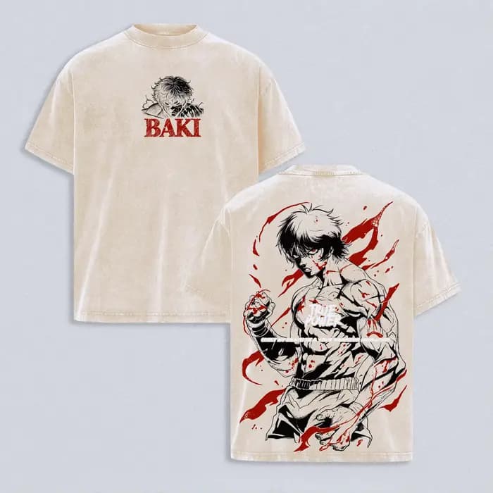 T-shirt Anime Japonais Baki Gothique Vintage Délavé Oversize Manches Courtes Été 100% Coton Hauts Hommes Femmes Vêtements
