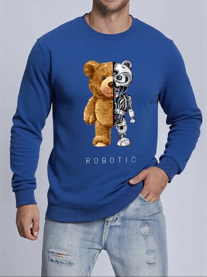 Pulls imprimés ours en peluche et robotique pour hommes